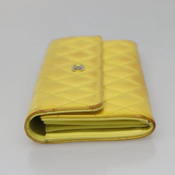 CHANEL Matelasse COCO Mark Long Wallet Patent leather Yellow CC Auth 142043 - Picture 7 of 16